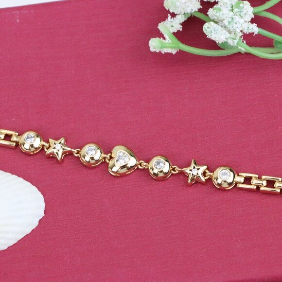 "Rose Gold Star & Heart Charm Bracelet with Crystal Accents, XPBL0942 - Picture 11 of 12